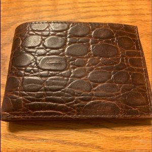 NEW BOSCA  Croc Embossed Leather Slim Wallet Brown